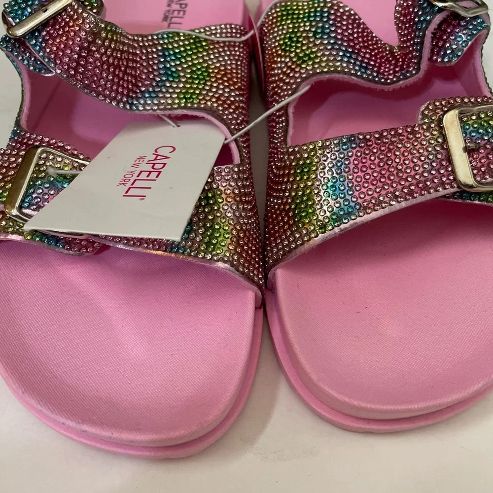Girls Pink Shimmer Double Strap Slip-On Sandal - Picture 11 of 12